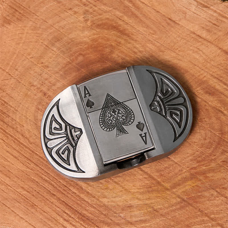 Men's DIY Lucky ACE Poker Leather Belt with Hidden Lighter