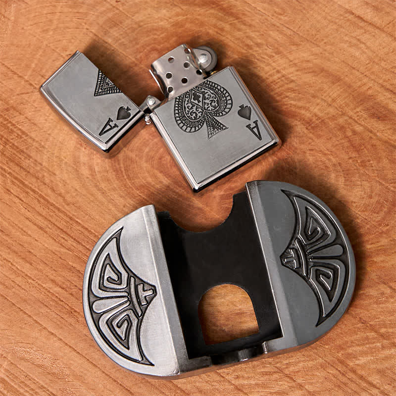 Men's DIY Lucky ACE Poker Leather Belt with Hidden Lighter