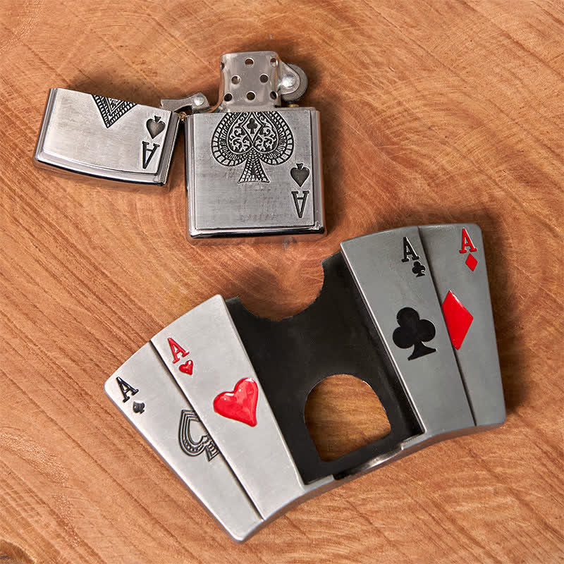 Men's DIY 4 Aces Poker Leather Belt with Hidden Lighter
