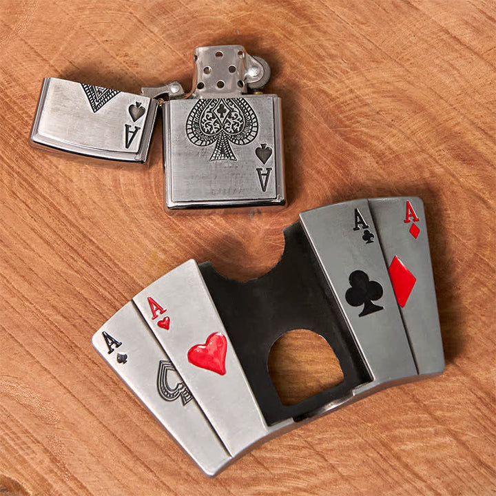 Men's DIY 4 Aces Poker Leather Belt with Hidden Lighter