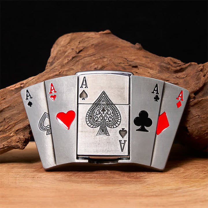 Men's DIY 4 Aces Poker Leather Belt with Hidden Lighter