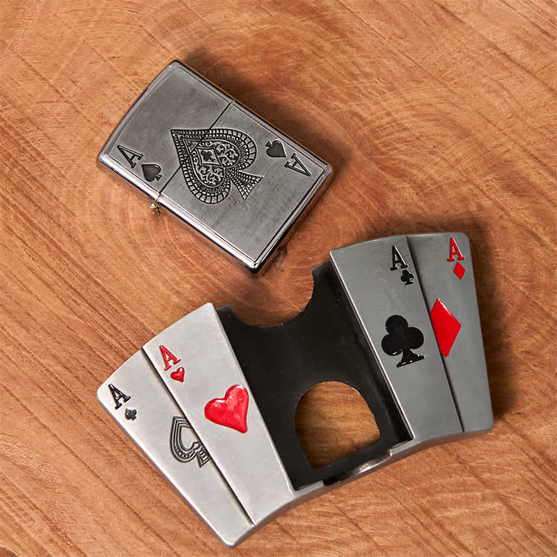Men's DIY 4 Aces Poker Leather Belt with Hidden Lighter