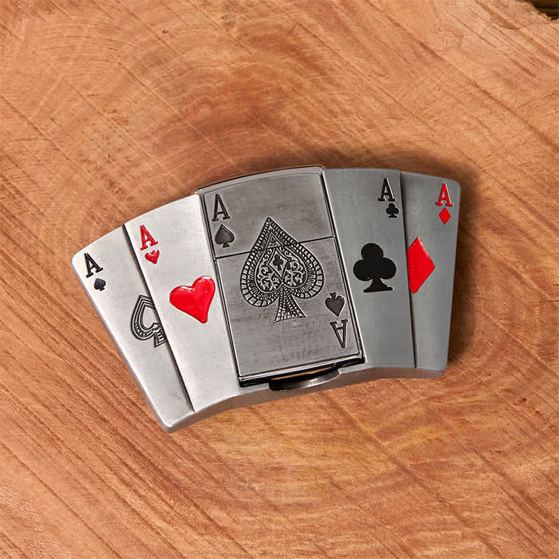 Men's DIY 4 Aces Poker Leather Belt with Hidden Lighter