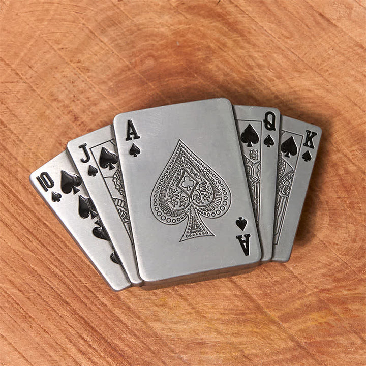 Men's DIY Silver Royal Flush Leather Belt with Hidden Lighter