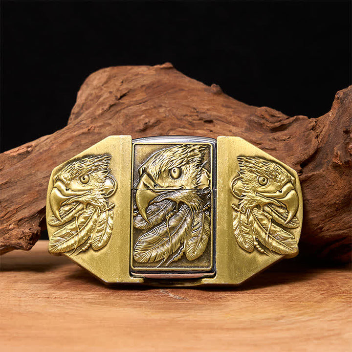 Men's DIY Bronze Triple Eagle Leather Belt with Hidden Lighter