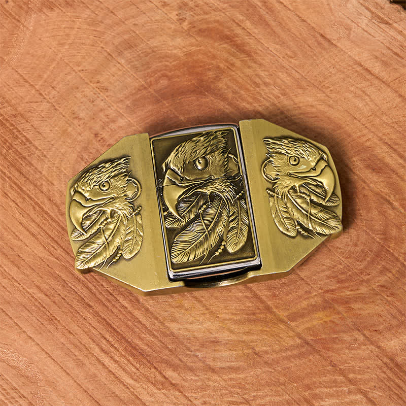Men's DIY Bronze Triple Eagle Leather Belt with Hidden Lighter