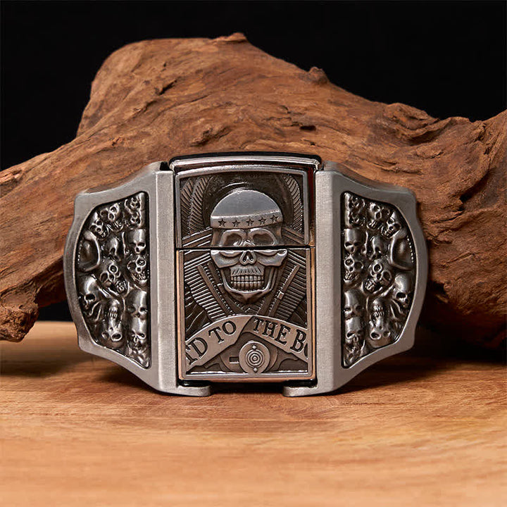 Men's DIY Skull Head Leather Belt with Hidden Lighter