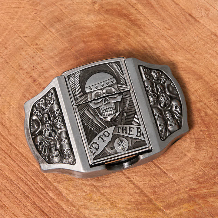Men's DIY Skull Head Leather Belt with Hidden Lighter