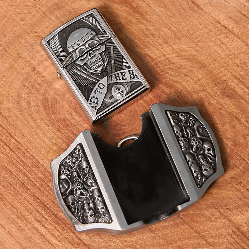 Men's DIY Skull Head Leather Belt with Hidden Lighter