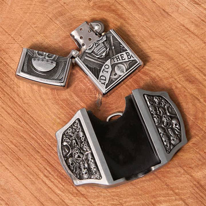 Men's DIY Skull Head Leather Belt with Hidden Lighter