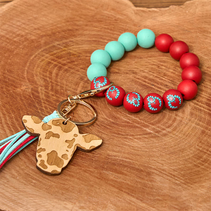 Cow Wooden Beads Wristlet Western Bracelet With Tassel