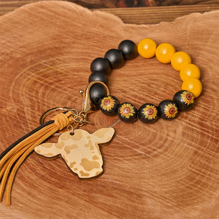 Cow Wooden Beads Wristlet Western Bracelet With Tassel