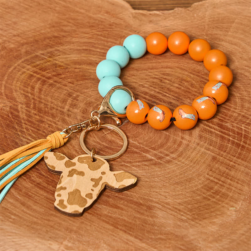 Cow Wooden Beads Wristlet Western Bracelet With Tassel