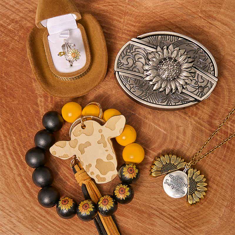 Sunflower Theme DIY Hidden Knife Belt Buckle Necklace Bracelet Bundle Set