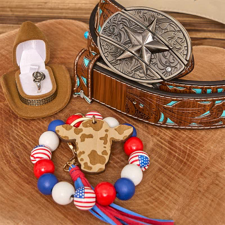 Star DIY Hidden Knife Belt Buckle Necklace American Flag Bracelet Bundle Set - Star - Turquoise Carved Belt - 42 - image 4