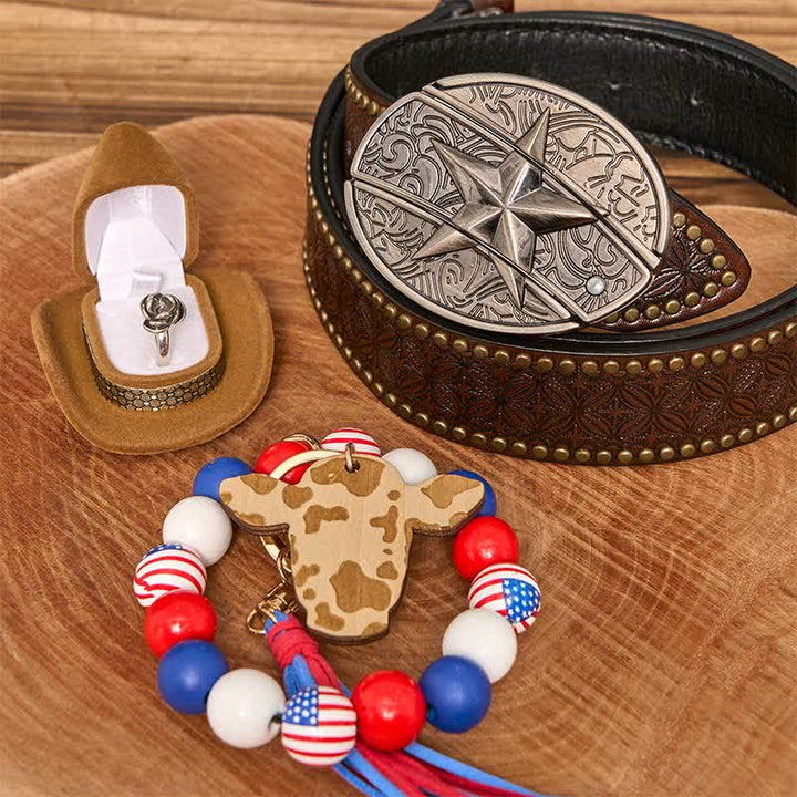Star DIY Hidden Knife Belt Buckle Necklace American Flag Bracelet Bundle Set - Star - Brown Rivet Belt - 42 - image 5