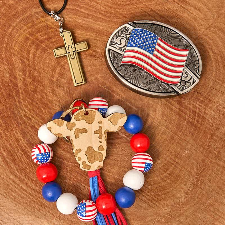American Flag DIY Hidden Knife Belt Buckle Bracelet Cross Necklace Bundle Set