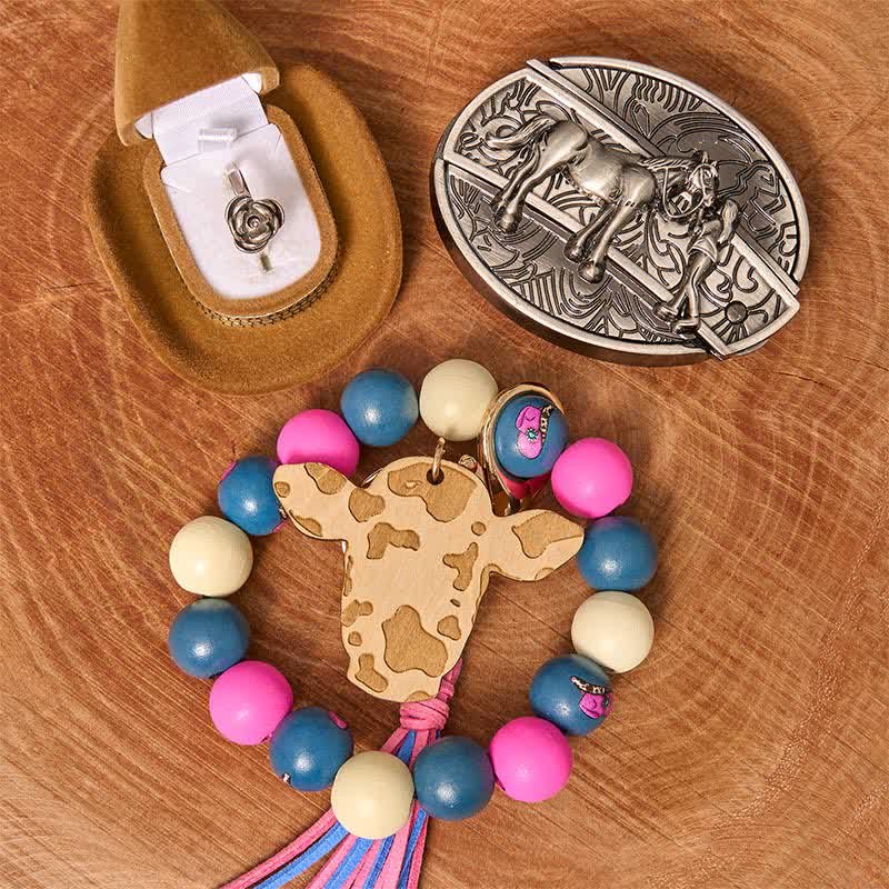 Cowgirl DIY Hidden Knife Belt Buckle Wood Beaded Bracelet Bundle Set