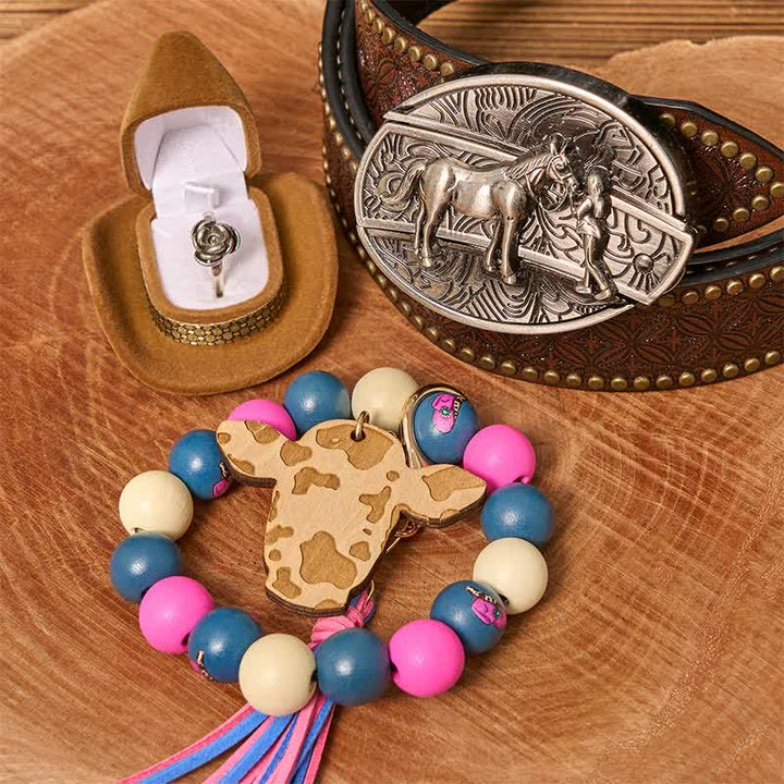 Cowgirl DIY Hidden Knife Belt Buckle Wood Beaded Bracelet Bundle Set