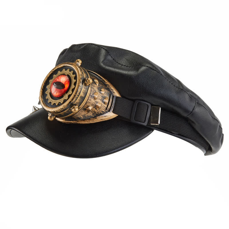 Steampunk Gear Goggler Black Leather Beret Hat