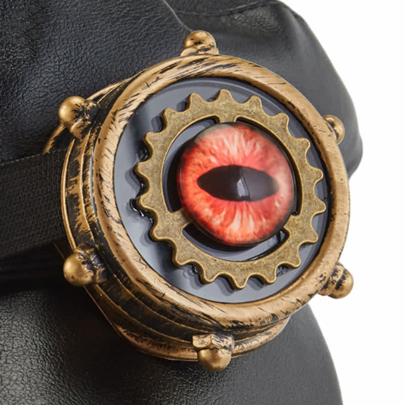 Steampunk Gear Goggler Black Leather Beret Hat