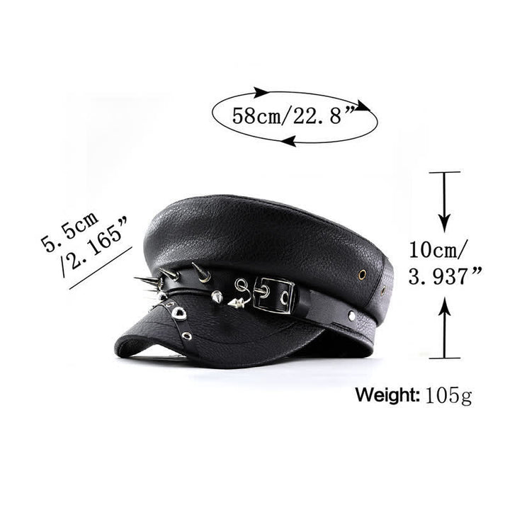 Women's Punk Rivet Navy Cap Black Leather Beret Hat
