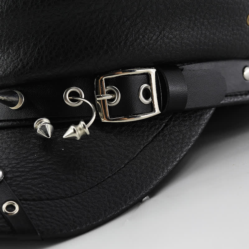 Women's Punk Rivet Navy Cap Black Leather Beret Hat - image 5