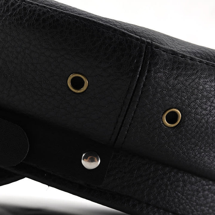 Women's Punk Rivet Navy Cap Black Leather Beret Hat