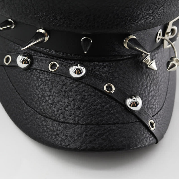 Women's Punk Rivet Navy Cap Black Leather Beret Hat - image 4