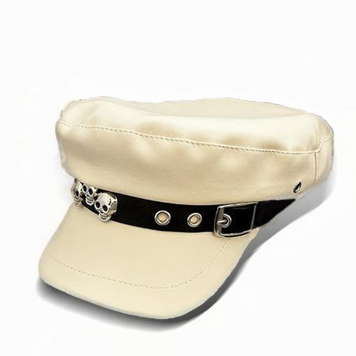 Unisex Dark Style Skull Studded Leather Beret Hat