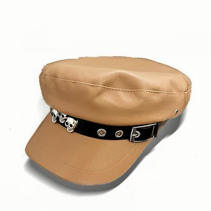 Unisex Dark Style Skull Studded Leather Beret Hat - image 12