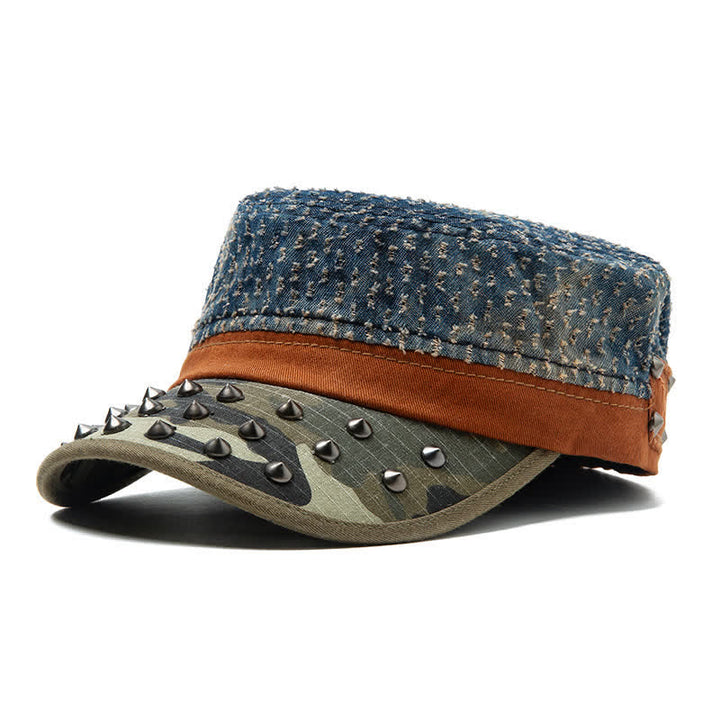 Blue Tone Point Shape Rivets Cotton Beret Hat