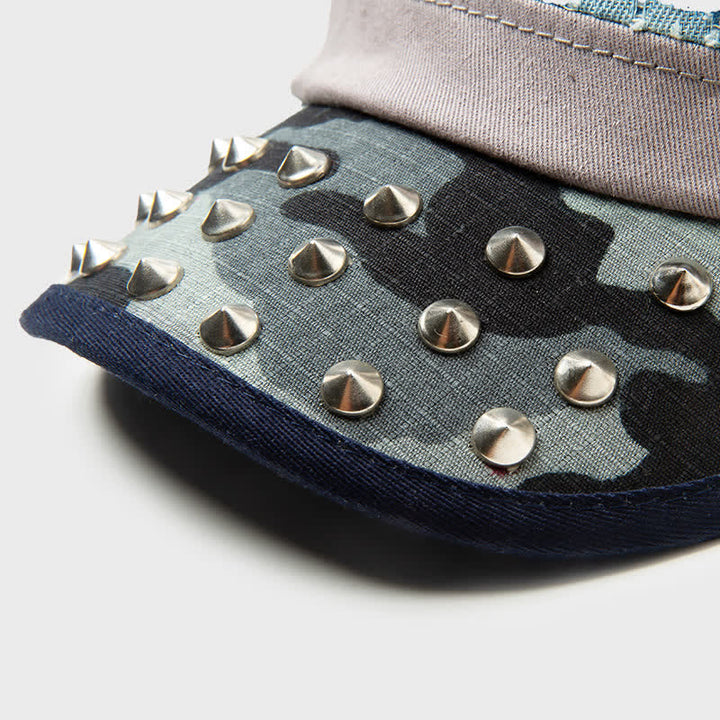 Blue Tone Point Shape Rivets Cotton Beret Hat