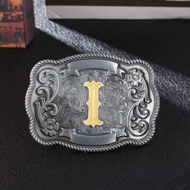 Men's DIY Retro Initial Letter Square Buckle Leather Belt - I - Without Belt - image 11