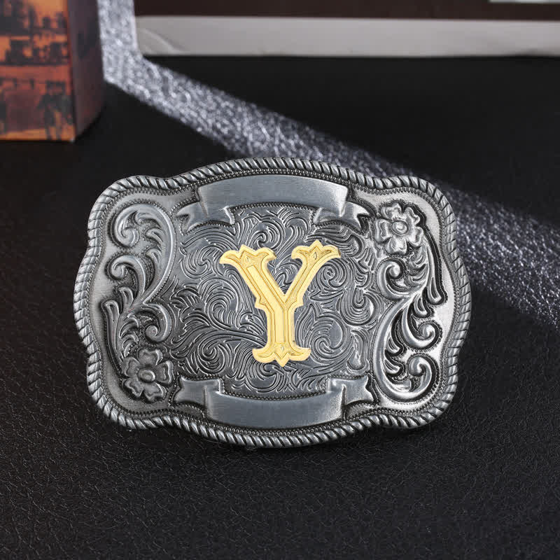 Men's DIY Retro Initial Letter Square Buckle Leather Belt - Y - Without Belt - image 27
