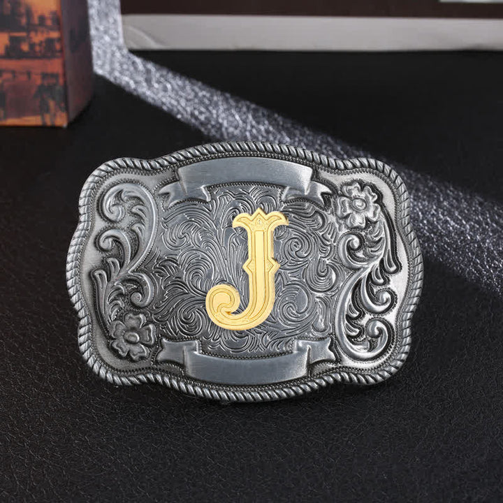 Men's DIY Retro Initial Letter Square Buckle Leather Belt - J - Without Belt - image 12