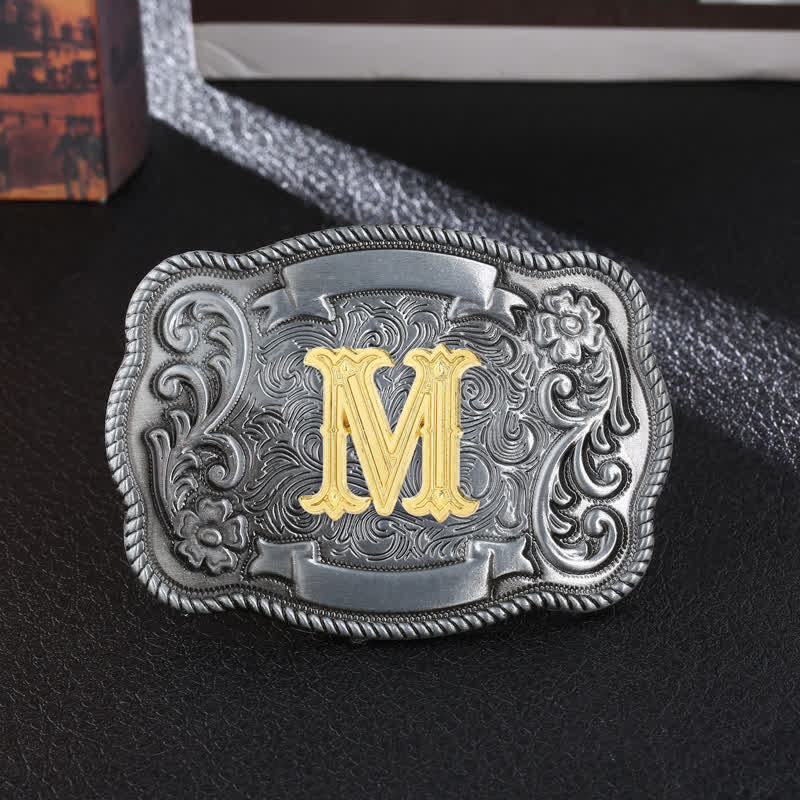 Men's DIY Retro Initial Letter Square Buckle Leather Belt - M - Without Belt - image 14