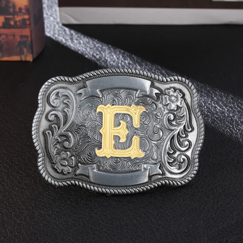 Men's DIY Retro Initial Letter Square Buckle Leather Belt - E - Without Belt - image 6