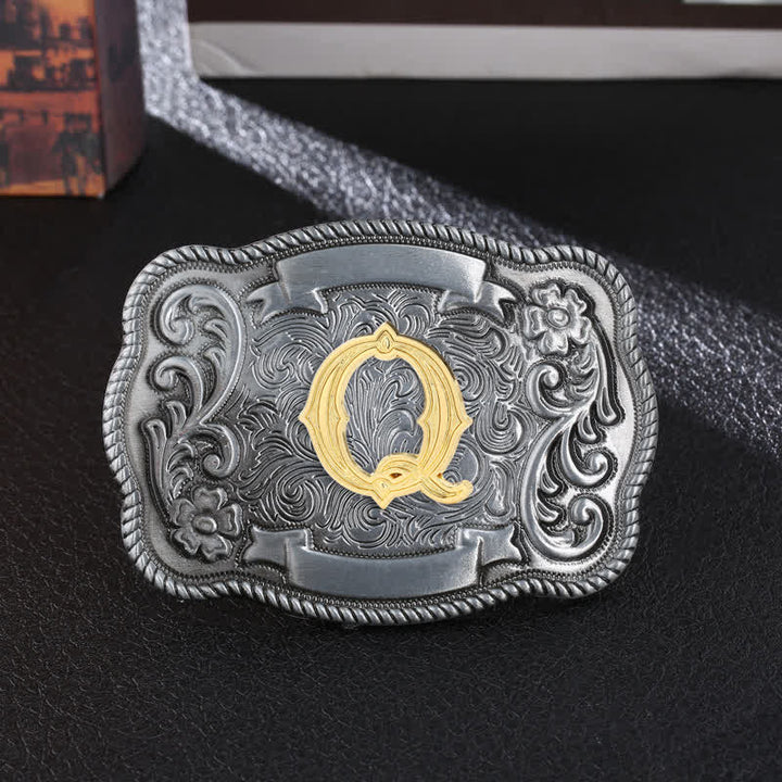 Men's DIY Retro Initial Letter Square Buckle Leather Belt - Q - Without Belt - image 18