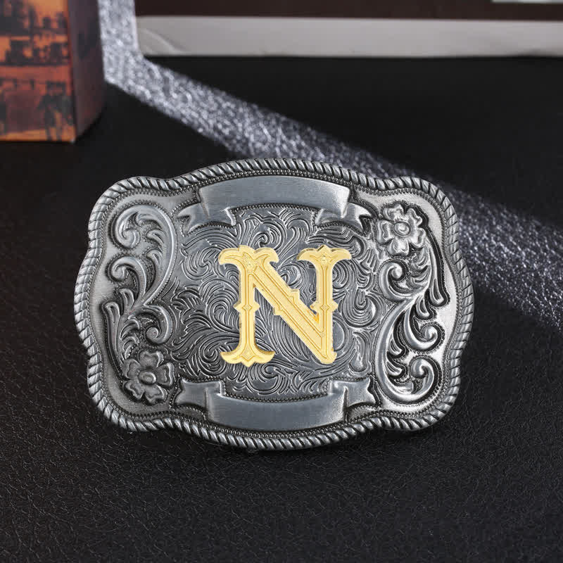 Men's DIY Retro Initial Letter Square Buckle Leather Belt - N - Without Belt - image 16