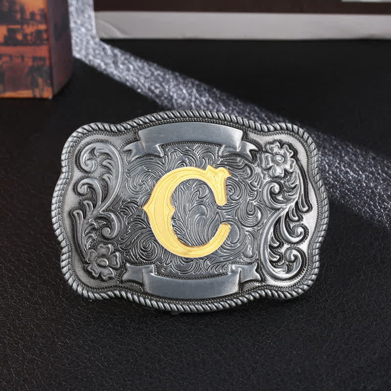 Men's DIY Retro Initial Letter Square Buckle Leather Belt - C - Without Belt - image 4
