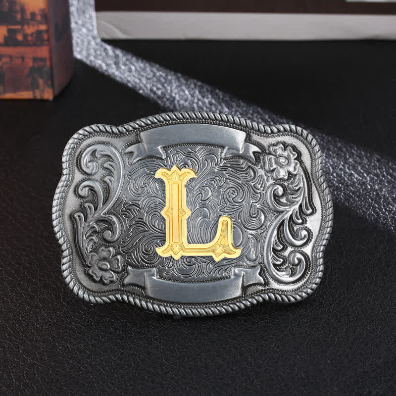 Men's DIY Retro Initial Letter Square Buckle Leather Belt - L - Without Belt - image 14