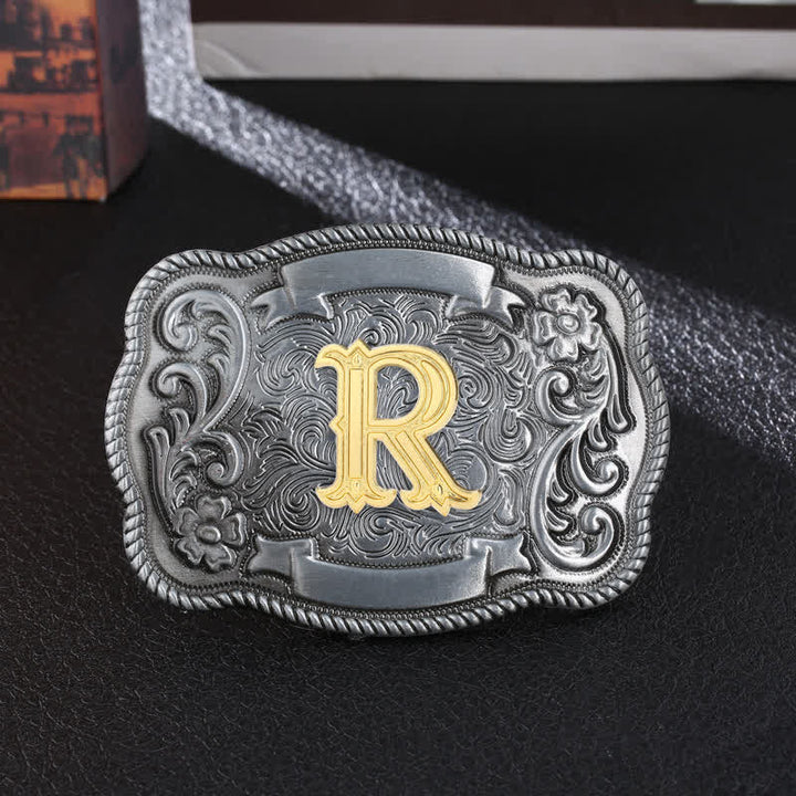 Men's DIY Retro Initial Letter Square Buckle Leather Belt - R - Without Belt - image 20