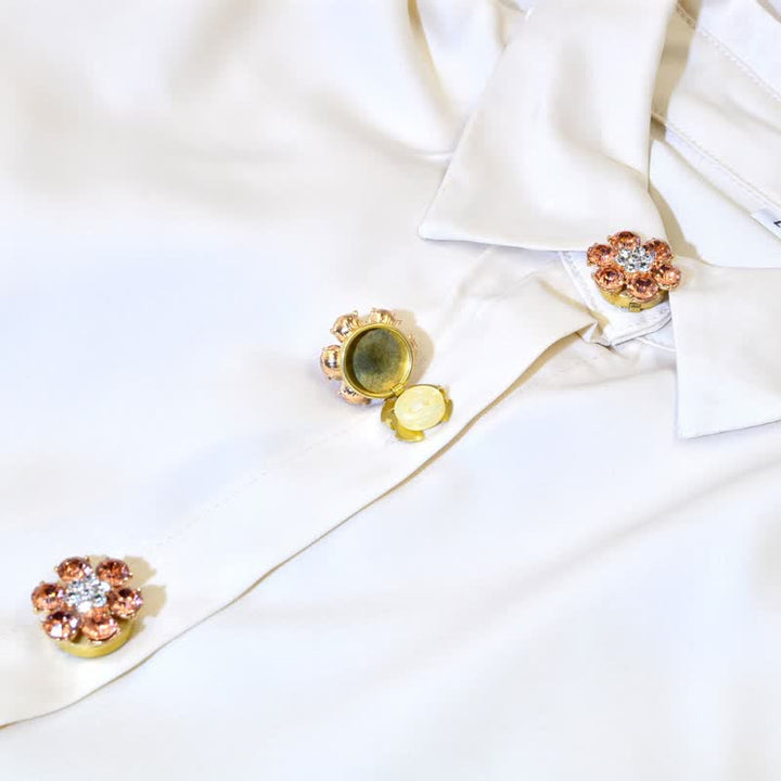 1 Pair Shiny Pearl Rhinestone Snap-On Button Covers - image 1