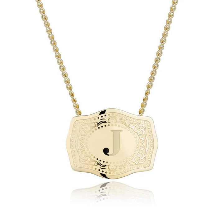 Gold Mini Embossed Initial Letter Necklace - J - image 11