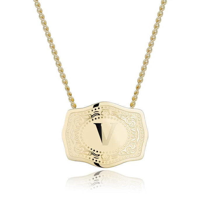 Gold Mini Embossed Initial Letter Necklace - V - image 23