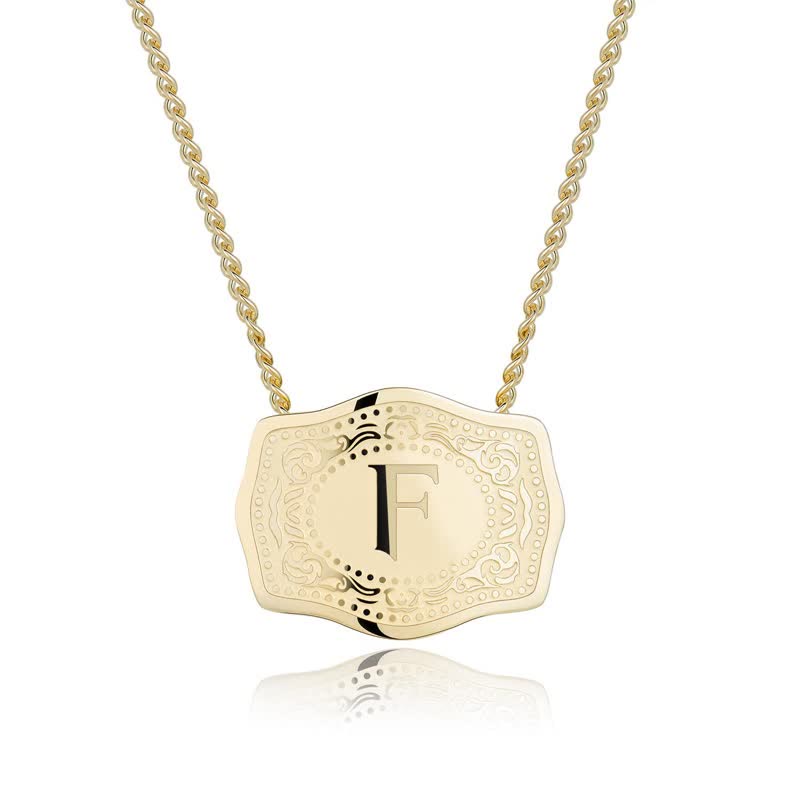 Gold Mini Embossed Initial Letter Necklace - F - image 7