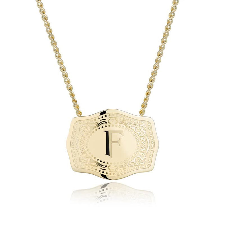 Gold Mini Embossed Initial Letter Necklace - F - image 7