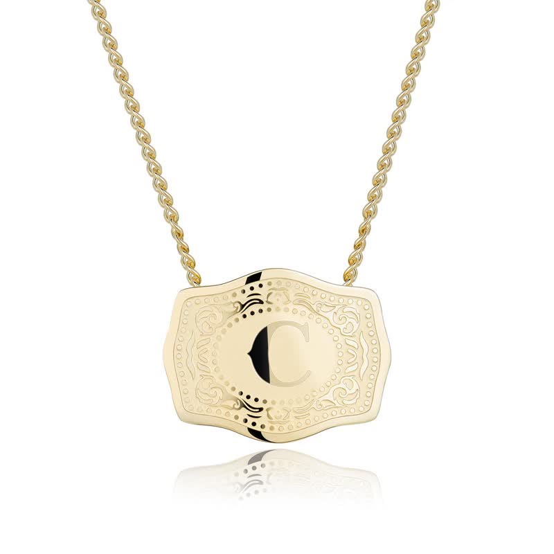 Gold Mini Embossed Initial Letter Necklace