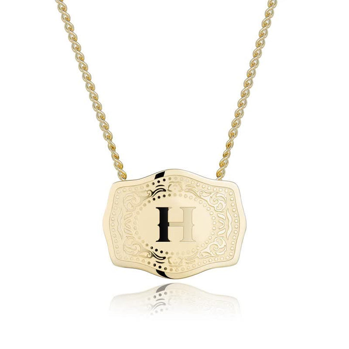 Gold Mini Embossed Initial Letter Necklace - H - image 9
